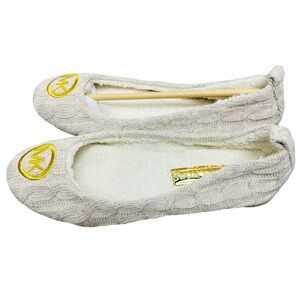 Michael Kors Jetset Faux Shearling Lined Ballet Cream Knit Flats Gold Emblem